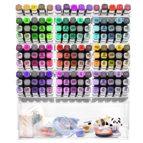 Dicunoy Desktop Pens Organizer, Acrylic Vertical Clear Art Holder for 150 Pens, 13 Compartments Angled Pen Holders for School, Office, Classroom, Stationery