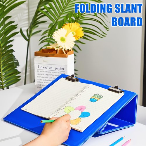 Nuanchu 2 Pcs Folding Slant Board for Writing 14 x 12 Inch Large Slanted Clipboard Adjustable Tilted Writing Board Sloped Surface to Improve Handwriting Legibility Endurance for Office Reading (Blue)