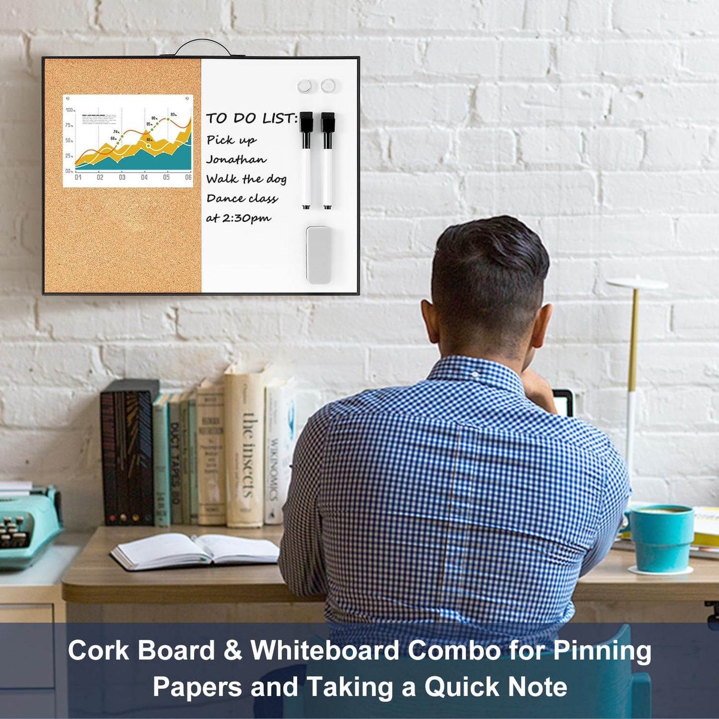 TSJ OFFICE Magnetic Dry Erase Board - 12" X 16" Portable Whiteboard with Cork Board & Black Frame