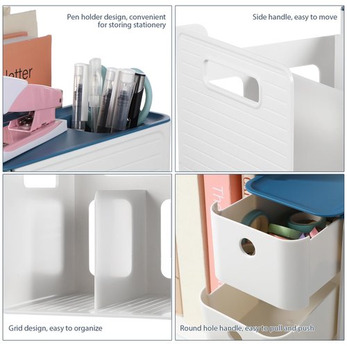 Operitacx Desk Organizer with File Holder, Desktop Storage Organizer with 2 Vertical File Holders, 3-Tier Drawers and Pen Holder for School Office Home Supplies