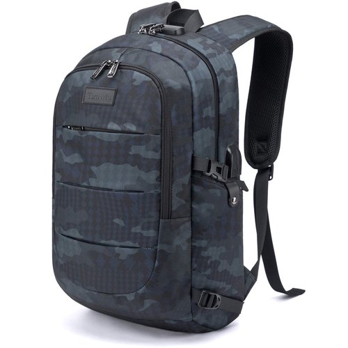 Tzowla Business Laptop Backpack Water Resistant Anti-Theft Backpack with USB Charging Port and Lock 15.6 Inch Computer Backpacks for Women Men, Casual Hiking Travel Daypack (Navy Blue Camo)