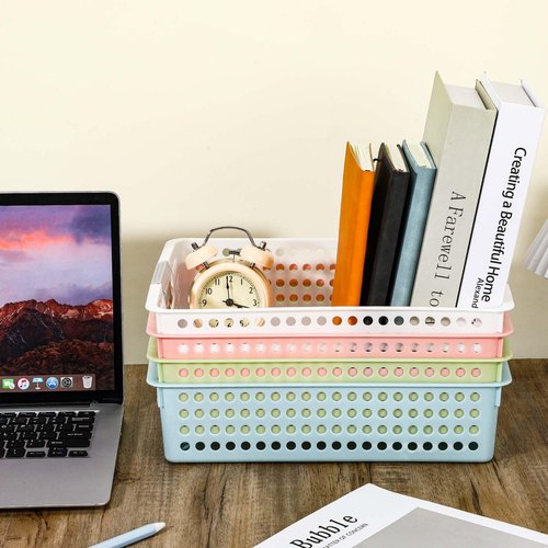 4 Pack Paper Tray Organizer,4A Paper Tray Durable Desk Storage Bins,Stackable School Supply Holder, Student Paper, Office Organizer & Teacher's Document Sorter (13.58" L x 10.23" W x 3.34" H)