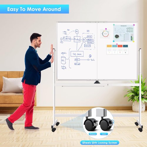 Maxtek Rolling Whiteboard - 48x36 Large Magnetic Double-Sided Dry Erase Board on Wheels | Perfect for Home, Office, and School