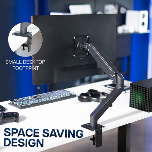 VIVO Articulating Single 17 to 27 inch Pneumatic Spring Arm Clamp-on Desk Mount Stand, Fits 1 Monitor Screen with Max VESA 100x100, Black, STAND-V101O
