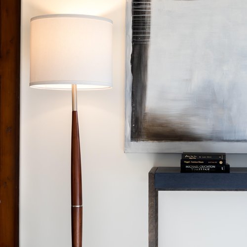 Brightech Lucas LED Floor Lamp, Modern Light for Living Rooms & Offices, Great Living Room Décor with Drum Shade & Handsome Wood Finish, Bohemian Standing Lamp for Bedroom Reading