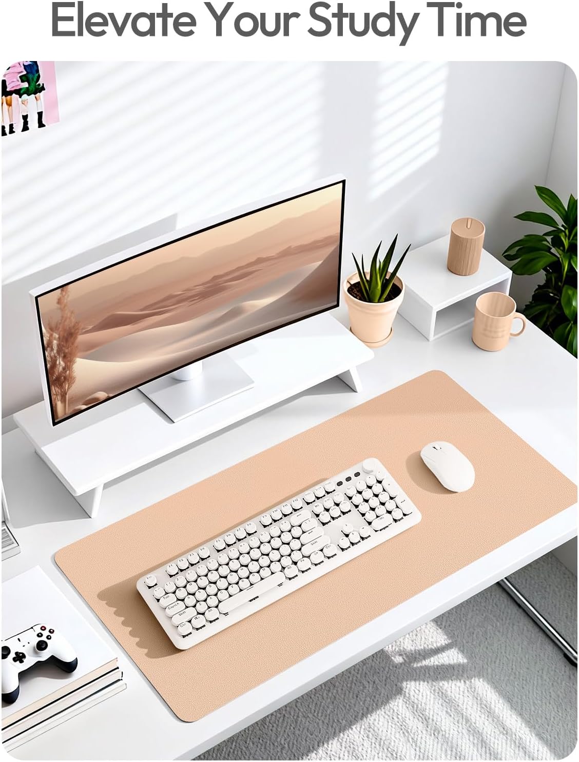 YSAGi Leather Desk Protector - Large Non-Slip PU Leather Office Mat | Waterproof Writing Pad (Latte, 47.2" x 23.21")