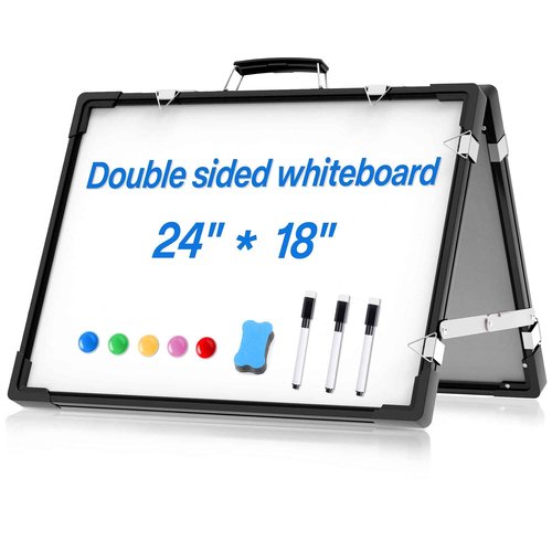 Whiteboard Dry Erase Boards, Portable White Board Double Sided Magnetic Board Stand,Foldable Hanging Wall Desktop Boards Easel for Kids Students Teacher for School Home Kitchen Office 24x18 Inch