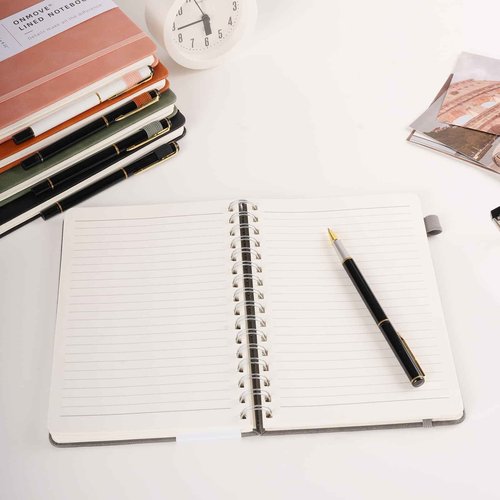 OnMove Spiral Notebooks Journal for Women Men 12 Pack Bulk Leather Hardcover with Pen Holder A5 160 Pages 100 GSM Thick Paper for Work School Lined Brown