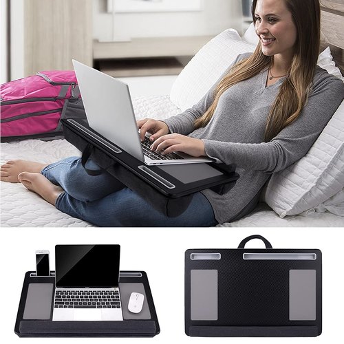 Extra Large Lap Laptop Desk- Home Office Portable LapDesk with Mouse Pad & Wrist Rest for Notebook/MacBook/Tablet, Sofa Bed Working, Writing, Drawing (Carbon Black, Fit Up to 17-inch Laptops)