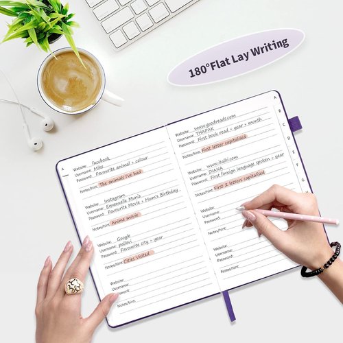 Password Book - Hardcover Password Keeper with Alphabetical Tabs | 5.3'' x 7.7'' - Purple