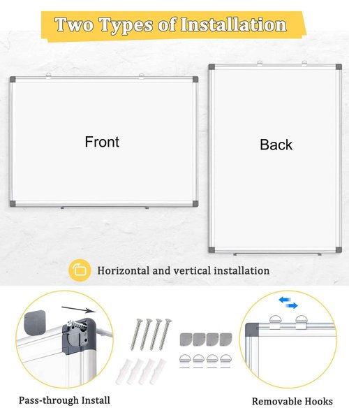 AMUSIGHT Double-Sided Magnetic Whiteboard, 48" x 36" Large Dry Erase Board Aluminum Frame for Wall, Large White Board Marker Board for Kitchen, Memo, School, Home, Office