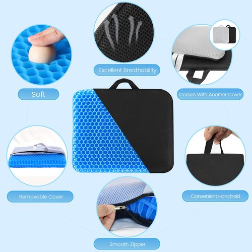 19.7＂ Gel Seat Cushion, Super Large & Thick Office Chair Cushion for Long Sitting - Back Hip Tailbone Pain Relief Cushion, Egg Seat Cushion Desk Chair Pads for Cars Wheelchair - Fits up to 350 lbs