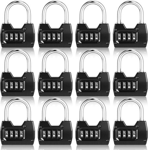 Regine Switzerland 4-Digit Combination Lock - Waterproof Wide Shackle Padlock for Outdoor Use | 12 Pack