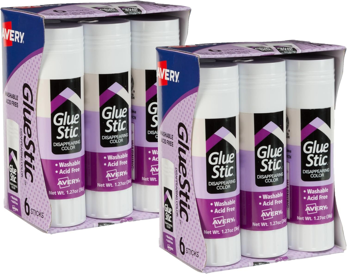 Avery Glue Stic - Disappearing Purple Washable Glue - 1.27oz, 6 Sticks Per Pack, 2-Pack Total 12