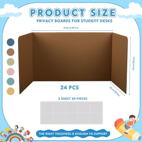 Jetec 24 Pcs Privacy Folders for Students Privacy Boards with Labels 6 Colors Classroom Desk Test Divider 19.2 x 12 Inch Trifold Desk Privacy Panel Desk Partition for School Study(Warm Colors)