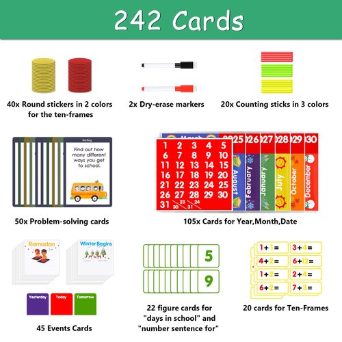 KIKIGOAL Daily Math Calendar Classroom Pocket Chart Educational Pocket Chart Teaching Materials for Daily Math Activities All About Number Activities for Elementary and Pre-school