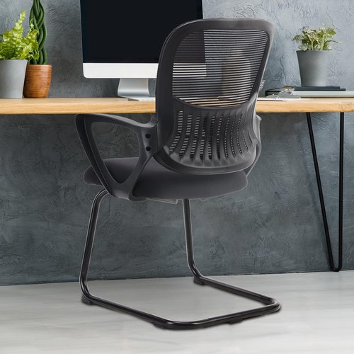 DUMOS Office Desk Chair with Sled Base Set of 2, Ergonomic Executive Mesh Computer Chairs with Lumbar Support for Home Bedroom Waiting Reception Guest Student
