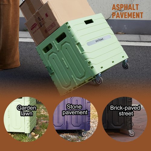 Folding Utility Cart Portable Rolling Crate Handcart Foldable Shopping Trolley Collapsible, with Lid, on Wheels, for Grocery, Garden, Office, Storage, Teacher, Tool (Green)