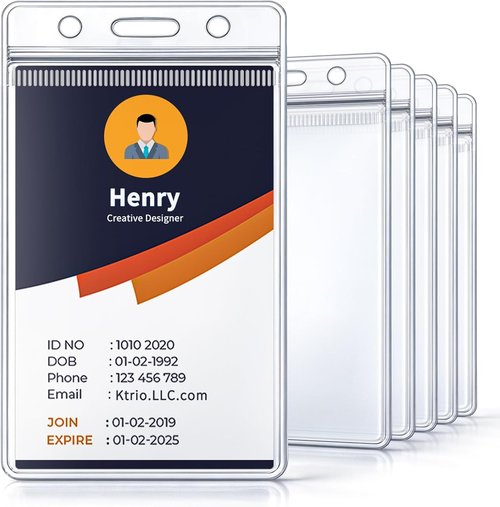 ID Badge Holder 6 Pack - Vertical Clear Plastic Holders, Waterproof & Sealable for Lanyards | 2.25" x 3.5" Name Tag Holders for Nurses, Office & School