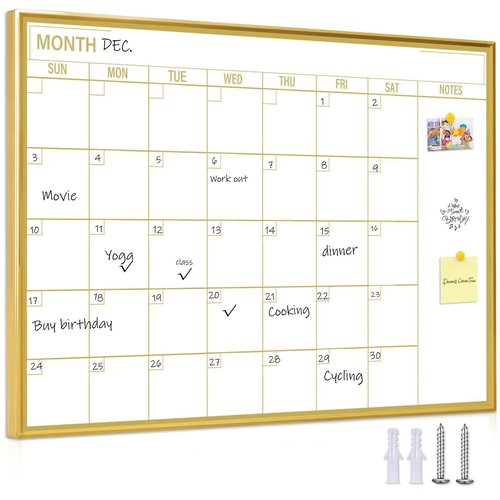 Gold Dry Erase Calendar Whiteboard for wall-18 x24’’,Portable Aluminum Frame,Magnetic Calendar White Board,Wall Planner Dry Erase Board for Office, Kitchen, School, Home-GG-4560
