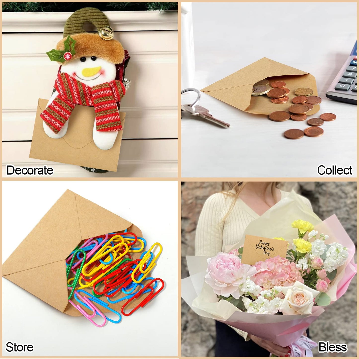 150 Pack Gift Card Envelopes, 4" x 2.75" Mini Envelopes, Brown Kraft Business Card Envelopes, Small Envelopes for Holidays, Weddings, Baby Showers, Birthdays Banquets