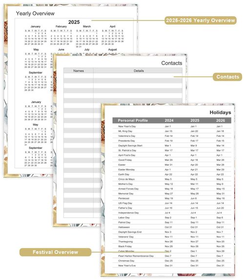 Undated Daily Monthly Planner for 2025 2026 - A4 To Do List with Hourly Schedule, Hardcover Spiral Bound Daily Planner to Increase Focus, Stylish School/Office Supplies, 8.5" x 11", Flower