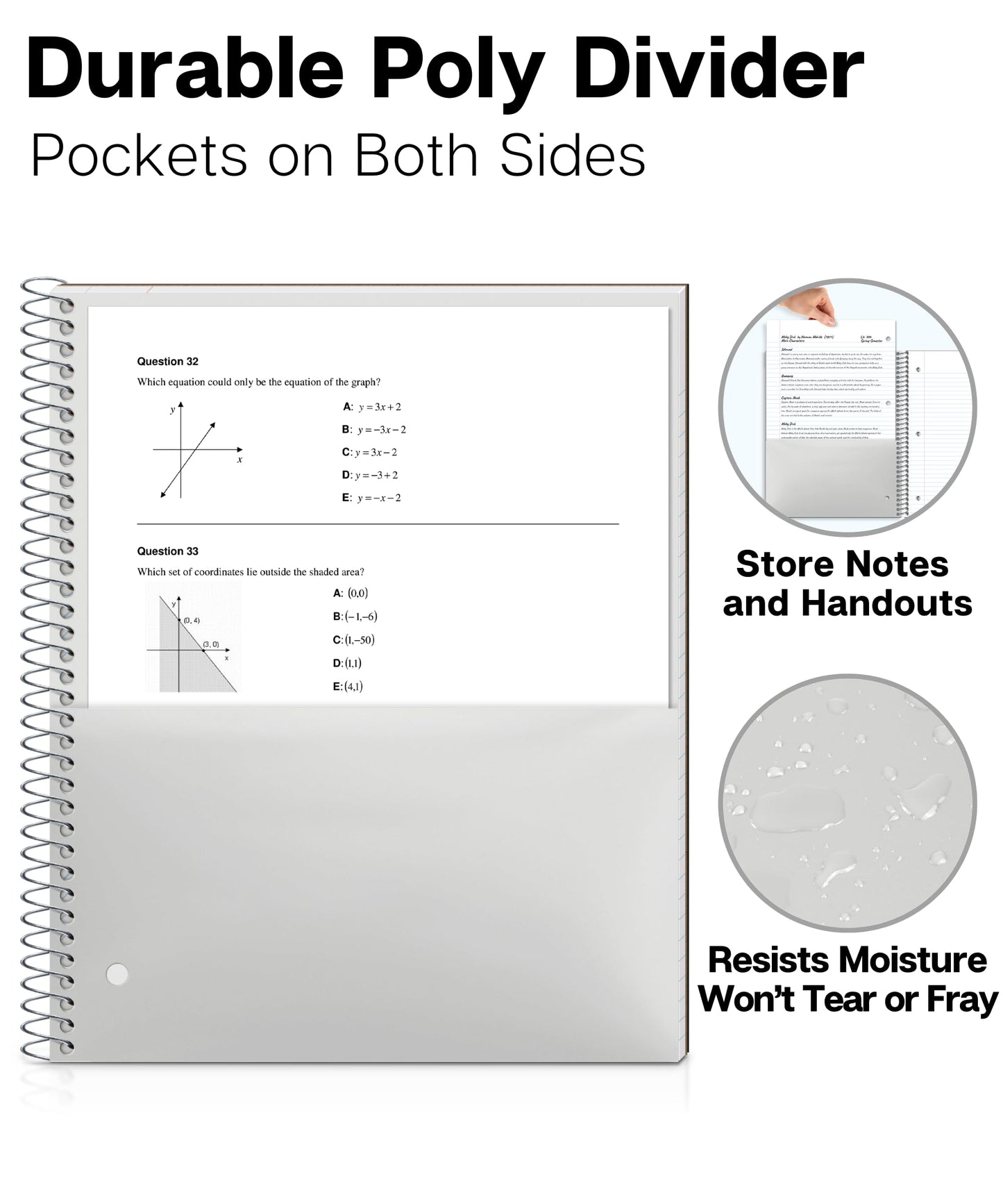 Dunwell College Ruled Spiral Notebook (Black), 1 Subject Notebook 8.5 x 11 for School, Plastic Cover, Pocket Divider, 100 Sheets (200 Pages), 3-Hole Punched Perforated 8 1/2 x 11 Paper