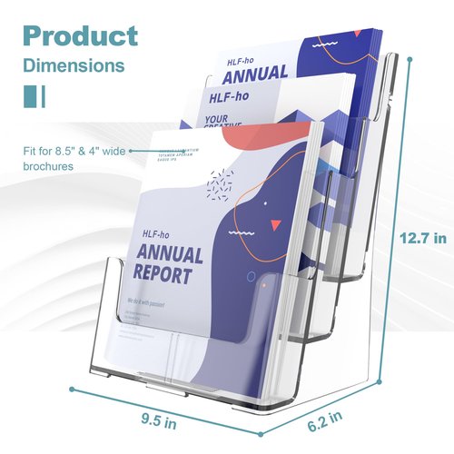 HLF-ho Brochure Holder 8.5x11 Inch 3 Tier with Removable Divider for 4x9 inch Clear Acrylic Pamphlet Display Stand Holder Countertop Use or Wall Mount for Office, Lobby, Hotel, Trade Show, 2 Pack