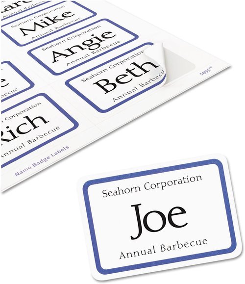 Avery Name Badge Labels - Flexible Laser/Inkjets - White with Blue Border - 2 1/3" x 3 3/8" - 400 Labels