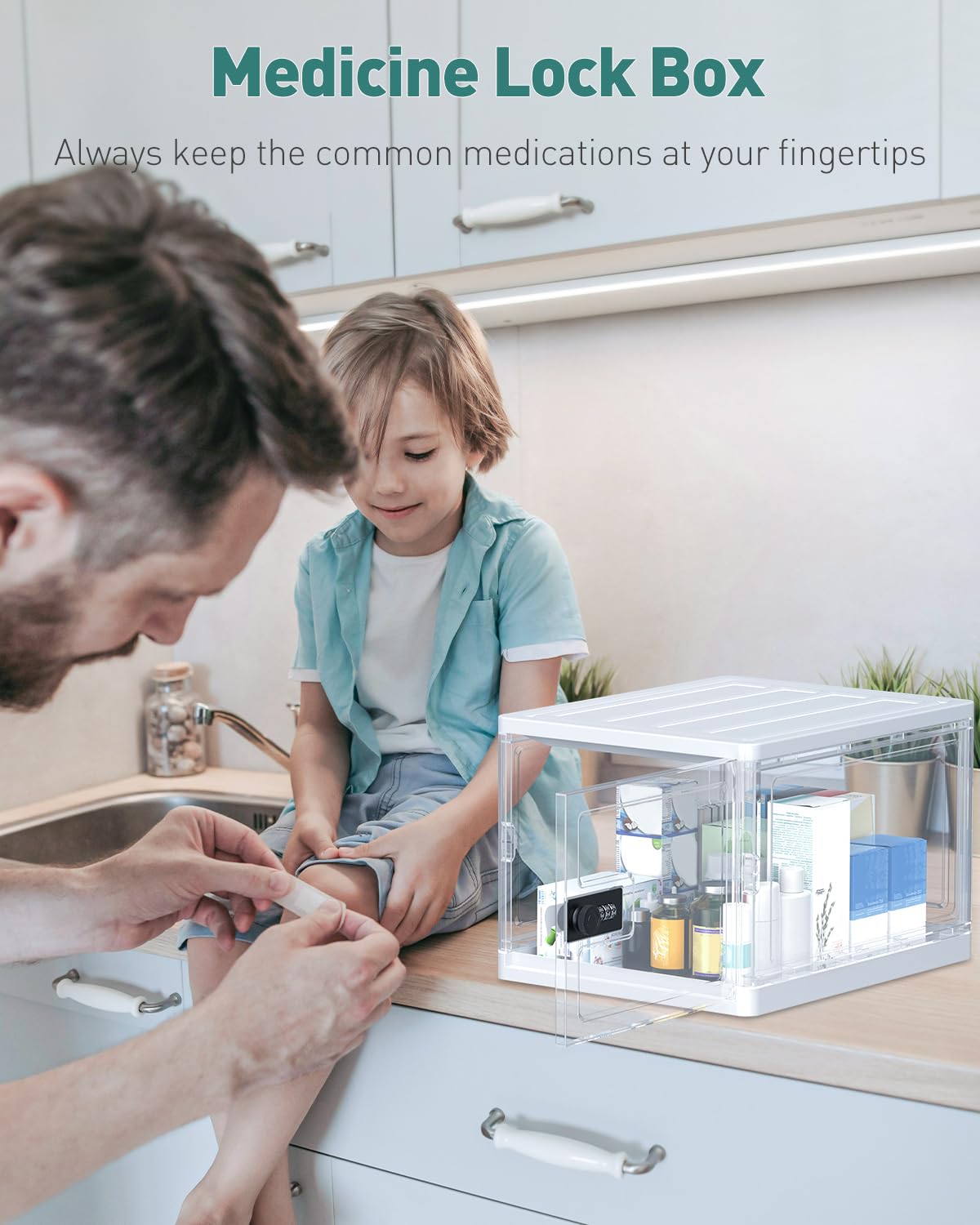 Uniclife Medicine Lock Box with Combination Lock 13 L Large Locking Medication Box Lockable Storage Box for Personal Items Phones Food & Snacks Stackable Fridge Lock Box for Home Office and School