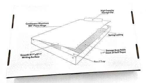 11x17 Clipboard Aluminum Storage Box Featuring a High Capacity Clip