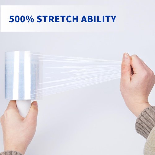 TAPEBEAR 12Rolls Stretch Wrap Film 4" x 1000Ft Shrink Wrap Roll with Handle, 60 Gauge Thick Durable Self-Adhering Clear Plastic Wrap Industrial Strength Pallet Shrink for Moving, Packing