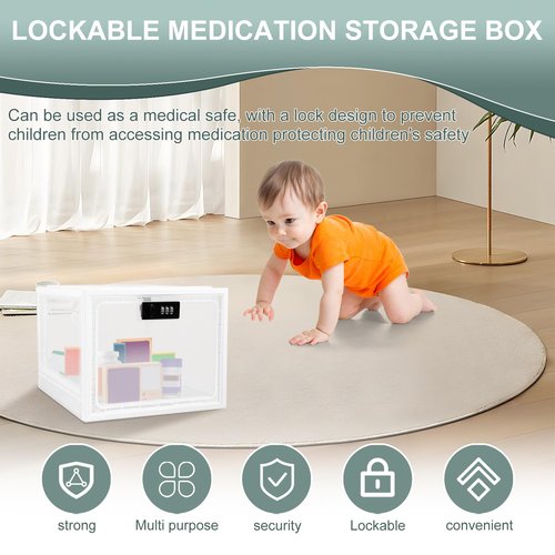 Lockable Storage Box, Medication Lock Box, Lock Boxes for Personal Items, 3.6 Gallon Capacity Phone Lock Box, Portable Lockable Storage Bin, Refrigerator Food Safe Locking Box (Clear)