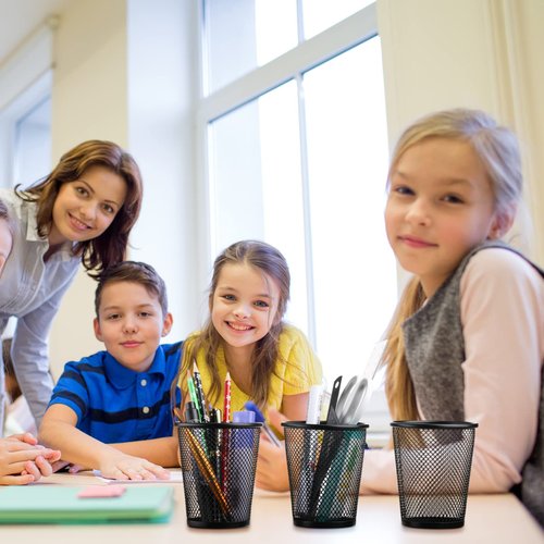 Leelosp 24 Pcs Pen Holder Mesh Pen Cup Bulk Metal Pencil Cup Holder for Desk Black Organizer Round Office Classroom for Back to School Students Kids Adult