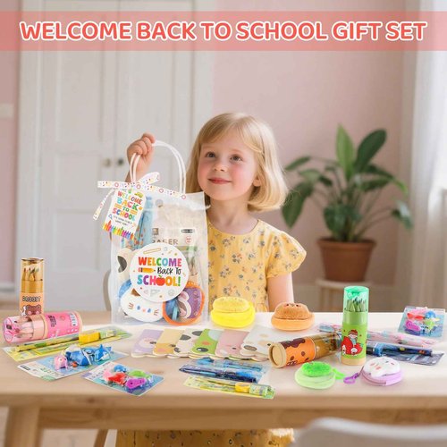 LiYiQ 251 Pcs Back to School Stationery Set for Kids, Back to School Supplies Stuff, Pvc Bags Colorful Pencils Erasers Notesbook Stickers for Classroom Goodie Bags Rewards Prizes