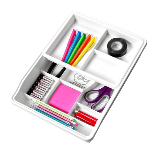madesmart 12-Compartment Junk Drawer Organizer with Sliding Top Tray, Multipurpose Storage Bin Solution for Kitchen, Office, Bathroom