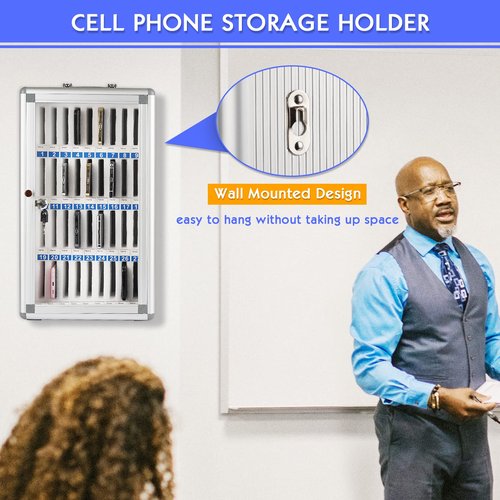 Ozzptuu 36 Slots Aluminum Alloy Pocket Chart Storage Cabinet for Cell Phones,Wall-Mounted with a Locked,Can be Carried by Hand (36 Slots)
