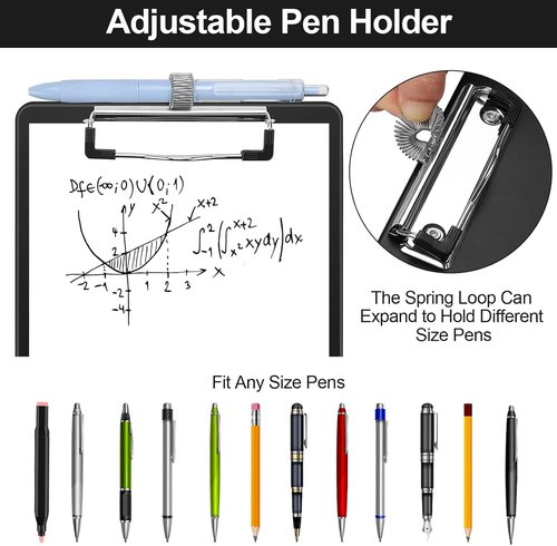 Meiikun A5 Mini Clipboard - Storage & Pen Holder | 6x9 Black Plastic Clipboards for School & Office