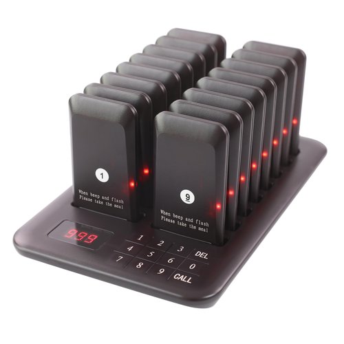 LOUKIENE Restaurant Pager System, Pagers for Restaurants Wireless Calling System Touch Keypad, 16 Pagers and Beepers for Food Truck Bars Court Restaurants Hotels Cafe Shops Clinics (Black)