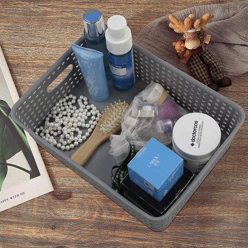 Readsky Gray Plastic Paper Storage Basket Tray, Office File Baskets, Pack of 5