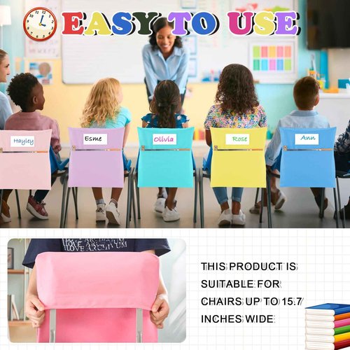 Sanwuta 24 Pack Classroom Chair Pockets, 15 x 17 Inch Book Storage Bags for Chair with Name Slot Students Chairback Pockets for Kindergarten Primary School Home(Pastel)