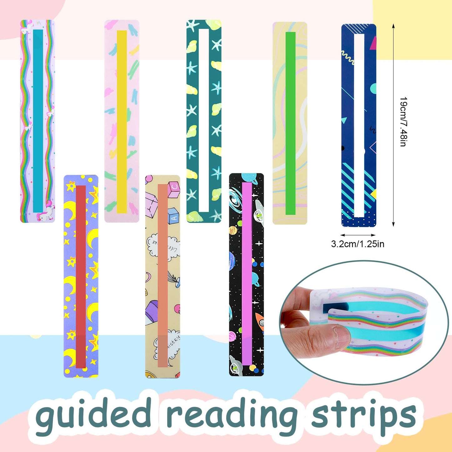 8PCS Guided Reading Strips,Ymapinc Color Reading Trackers for Kids Bookmark Help with Dyslexia Children Highlighter Trackers Teacher Education Classroom Supplies