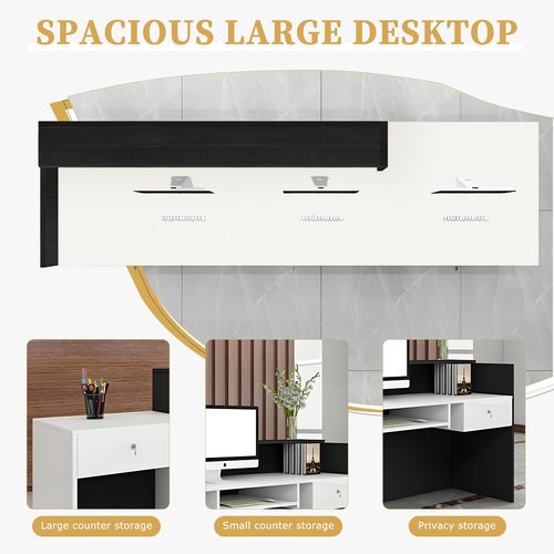 Modern Reception Desk with Storage Drawers and Open Shelves, 47-95 Inch Front Counter Table for Office, Salon, Lobby, Retail Store, or Home Workspace Right/Black 47" Wx23.6 Dx39.4 H