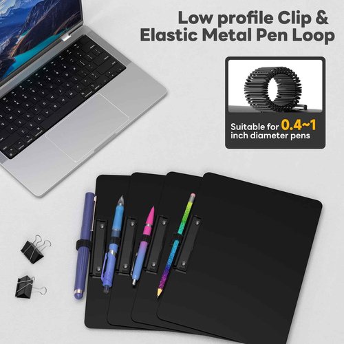 Juvealoe Horizontal Clipboard with Pen Holder, Black 8.5 x 11 Plastic Clip Boards for Classroom, Teacher, Size 9 x 12.5 in, Landscape Layout, School & Office Supply(Pack of 25)