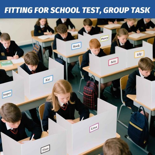 ZYINOZOC 24 Pack Desk Dividers for Students,3-Fold Privacy Screens,Testing Dividers for Classroom Waterproof,Plastic Easy Clean Privacy Shields for Student Includes Extra Labels