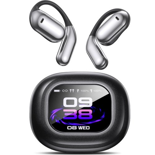 AI Language Translator Earbuds, OWS LCD Touchscreen Real-Time Translation for 144 Languages & Accents Includes Free Subscription Translation Device Earphones for Travel Business Learning Black