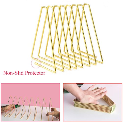 Mantouxixi Book Holder File Holder Stand Magazine Rack File Organizer, Metal Wire Desktop Book Organizer Bookshelf Rack,Adjustable Triangle Display Rack for Decoration Home Office- 7 Slots Gold
