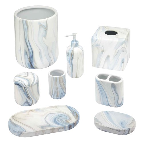 Avanti Linens - Wastebasket, Resin Accessories, Guest Bathroom Essentials (Waves Collection, Blue)