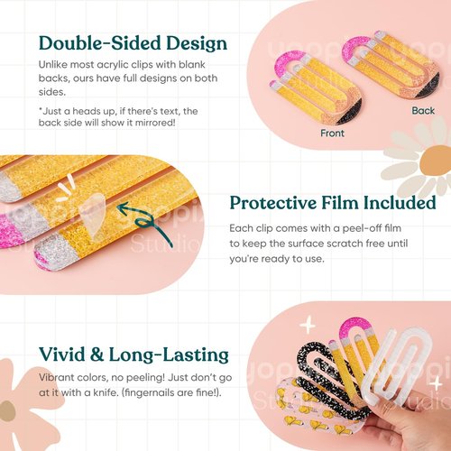 YOPPIX 20 Set Jumbo Teacher Acrylic Paper Clips with 20Pcs Exclusive Back Card, Cute Pencil Paperclip Design for Office Classroom Bookmark Gift Book Lovers, Back to School Supplies