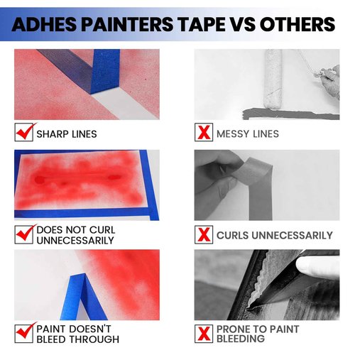 ADHES Blue Painters Tape Blue Tape Painting Tape for Walls,UV Anti,14 Days Clean Remove,1.88inch x 60yard,24Rolls